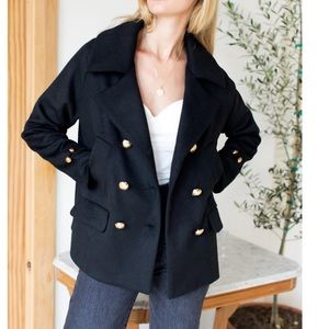 Emerson Fry Trench double breast black David coat women size 80% woolM NWT